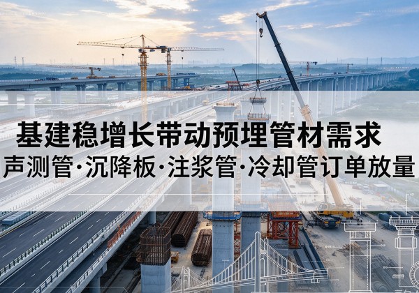 庆元基建稳增长带动预埋监测管材需求，声测管、沉降板、注浆管订单持续放量